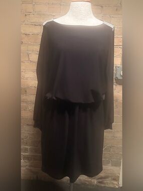 MSK Black Knit Dress with Rhinestone, Cold Shoulder Detail